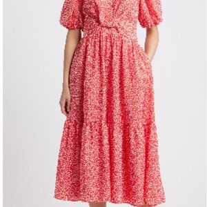 Caslon Red Printed Tiered Midi Dress NWOT
